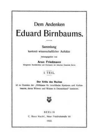 In: Dem Andenken Eduard Birnbaums ; Band 1