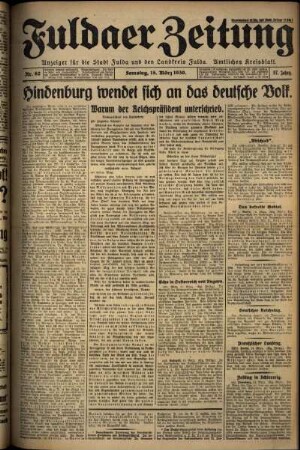 Erste Ausgabe vom Samstag, den 15. März 1930.