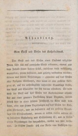 8-23 Vom Geist und Wesen des Katholicismus : 1. Beziehung des Katholicismus auf das Urchristenthum