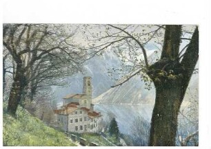 Dorf in südländischer Berglandschaft mit See