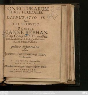 Coniecturarum Iuris Feudalis. Disputatio II.
