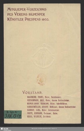 1899: Mitglieder-Verzeichniss des Vereins Bildender Künstler Dresdens