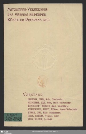 1899: Mitglieder-Verzeichniss des Vereins Bildender Künstler Dresdens