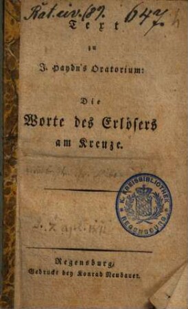 Text zu J. Haydn's Oratorium: Die Worte des Erlösers am Kreuze
