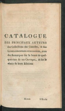 Catalogue Des Principauc Auteurs ...