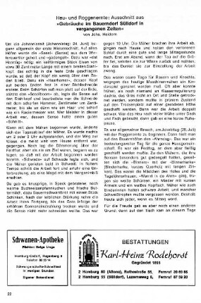 Heu- und Roggenernte: Ausschnitt aus "Gebräuche im Bauerndorf Sülldorf in vergangenen Zeiten"