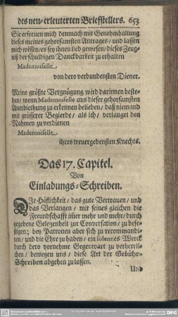 Das 17. Capitel. Von Einladungs-Schreiben