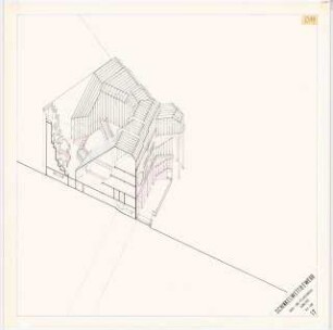 Platzbebauung mit Wohnungen, Gewerbe und sozialen Einrichtungen am Viktoria-Luise-Platz, Berlin-Schöneberg Schinkelwettbewerb 1980: Bade- und Pflanzenhaus, Isometrie 1:200