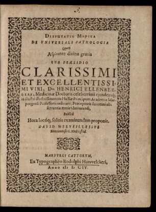 Disputatio Medica De Universali Pathologia