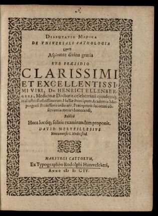Disputatio Medica De Universali Pathologia