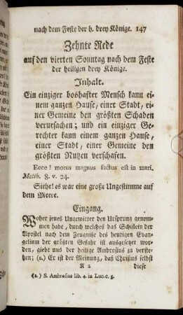 Zehnte Rede auf den vierten Sonntag nach dem Feste der heiligen drey Könige.
