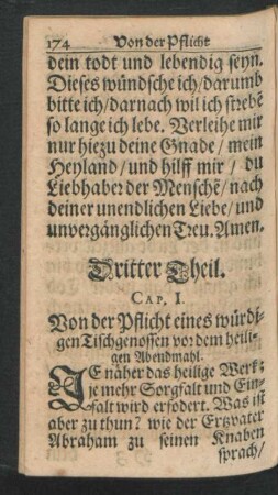 Cap. I. Von der Pflicht eines würdigen Tischgenossen vor dem heiligen Abendamahl.
