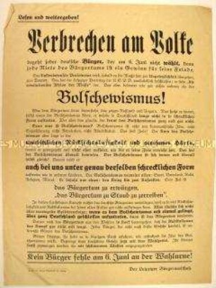 Programmatischer Wahlaufruf des Leipziger Bürgerausschusses zur Teilnahme an der Reichstagswahl 1920.