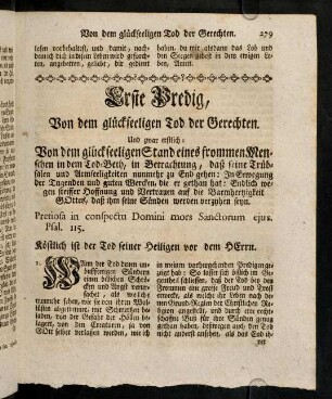 279-295, Erste Predig von dem glueckseeligen Tod der ...