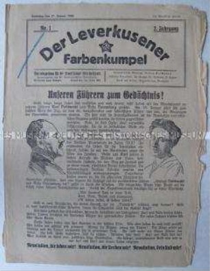 Kommunistische Betriebszeitung "Der Leverkusener Farbenkumpel" zum Gedenken an Rosa Luxemburg und Karl Liebknecht