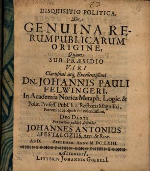 Disquisitio politica de genuina rerum publicarum origine