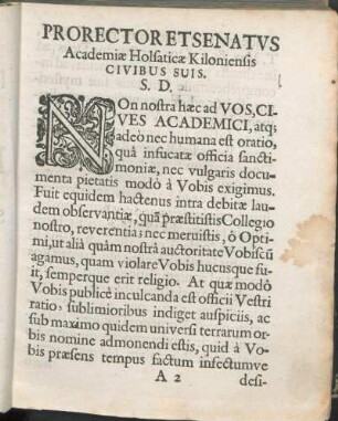 Prorector Et Senatvs Academiæ Holsaticæ Kiloniensis Civibus Suis. S. D.