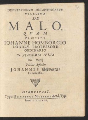 Disputationum Metaphysicarum Vigesima De Malo