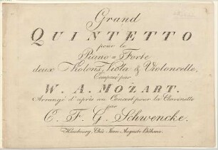 Grand quintetto pour le piano-forte deux violons, viola & violoncelle