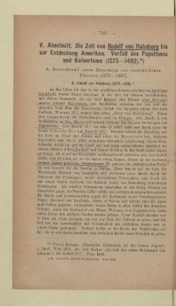 V. Abschnitt. Die Zeit von Rudolf von Habsburg bis zur Entdeckung Amerikas. Verfall des Papsttums und Kaisertums (1273-1492)
