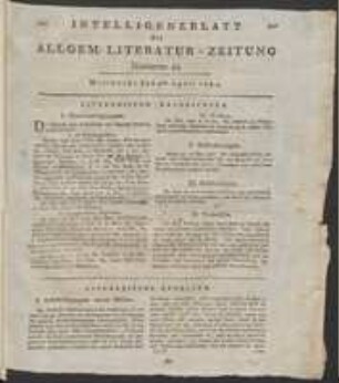 Inserat [in: Intelligenzblatt der Allgemeinen Literatur-Zeitung, Nr.43, Sp.345-346, 349]
