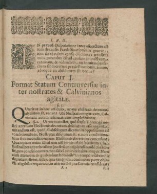 Caput I. Format Statum Controversiae inter nostrates & Calvinianos agitatae.