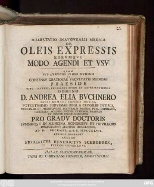 Dissertatio Inavgvralis Medica De Oleis Expressis Eorvmqve Modo Agendi Et Vsv
