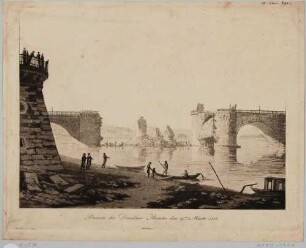 Die durch Napoleonische Truppen am 19. März 1813 gesprengte Augustusbrücke in Dresden