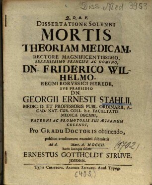 Dissertatione Solenni Mortis Theoriam Medicam