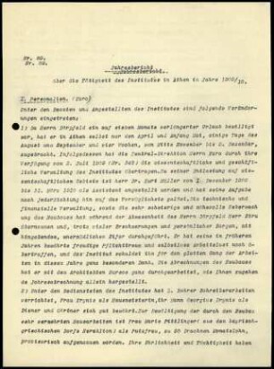 Jahresbericht über die Tätigkeit des Instituts in Athen im Jahre 1909/1910