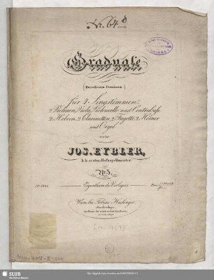 Graduale (Benedicam Dominum) für 4 Singstimmen, 2 Violinen, Viola, Violoncello und Contrabass, 2 Hoboen, 2 Clarinetten, 2 Fagotte, 2 Hörner und Orgel : No. 5