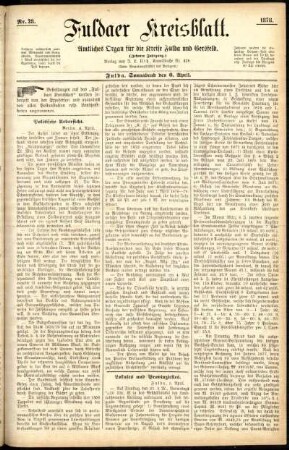 Erste Ausgabe vom Samstag, den 06. April 1878.