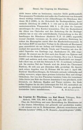 500-502 [Rezension] Heussi, Karl, Der Ursprung des Mönchtums