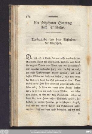 Am sechzehnten Sonntage nach Trinitatis. Trostgründe bey dem Absterben der Unsrigen.