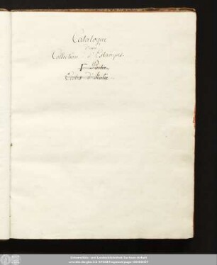 Catalogue d'une Collection d'Estampes : Verzeichnis einer Kupferstichsammlung