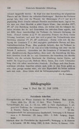Bibliographie vom 1. Juni bis 31. Juli 1890.