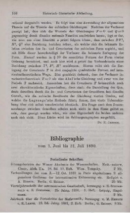 Bibliographie vom 1. Juni bis 31. Juli 1890.