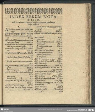 Index Rerum Notabilium