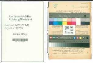 Entnazifizierung Klara Rinke , geb. 02.03.1890 (Kuechenhilfe)