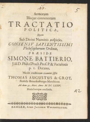 Armorum Illisque connexorum Tractatio Politica