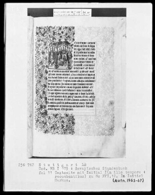 Liber horarum — Initiale I (n illo tempore) mit dem Evangelisten Markus, Folio 11recto
