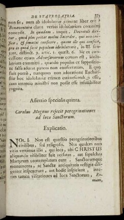 Assertio specialis quinta. [...] rejecit peregrinationes ad loca Sanctorum.