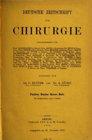 Deutsche Zeitschrift für Chirurgie. 5. 1875