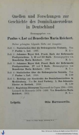 Quellen und Forschungen zur Geschichte des Dominikanerordens in Deutschland.
