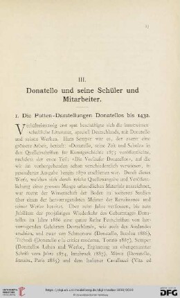III. Donatello und seine Schüler und Mitarbeiter
