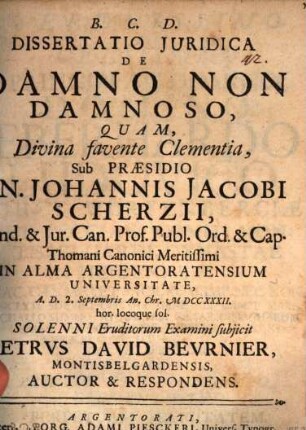 Dissertatio juridica de damno non damnoso