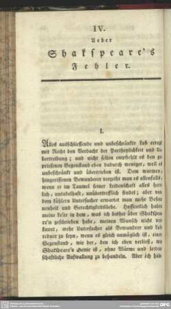 IV. Ueber Shakspeareʾs Fehler