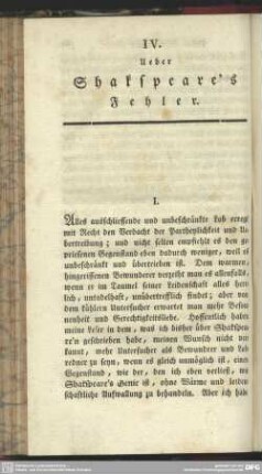 IV. Ueber Shakspeareʾs Fehler