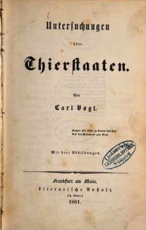 Untersuchungen über Thierstaaten