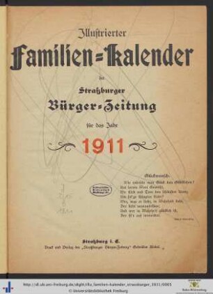 Illustrierter Familien-Kalender der Straßburger Bürger-Zeitung: ... für das Jahr 1911